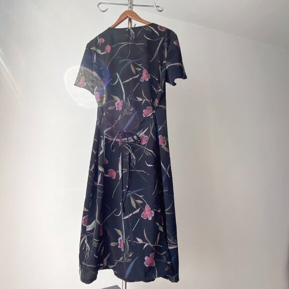 🍂90s Vintage Black Purple  Floral Maxi Dress Short Sleeves Mother-of-Pearl - Picture 5 of 7